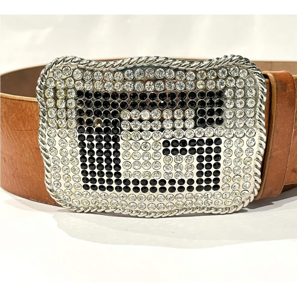Vintage GUESS Rhinestone Belt Buckle with Leather Belt